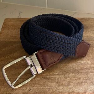 Tommy Bahama Woven Stretch Belt Navy Brown Leather Trim L/XL 38-42